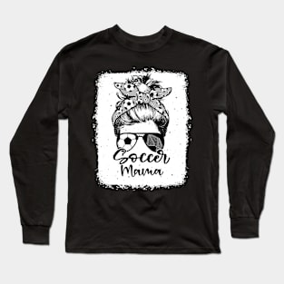 Soccer Mama Vintage Leopard Messy Bun Bleached Long Sleeve T-Shirt